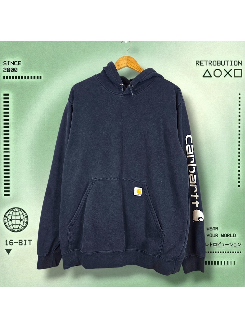 Carhartt Logo Hoodie Sweatshirt Blue Size L